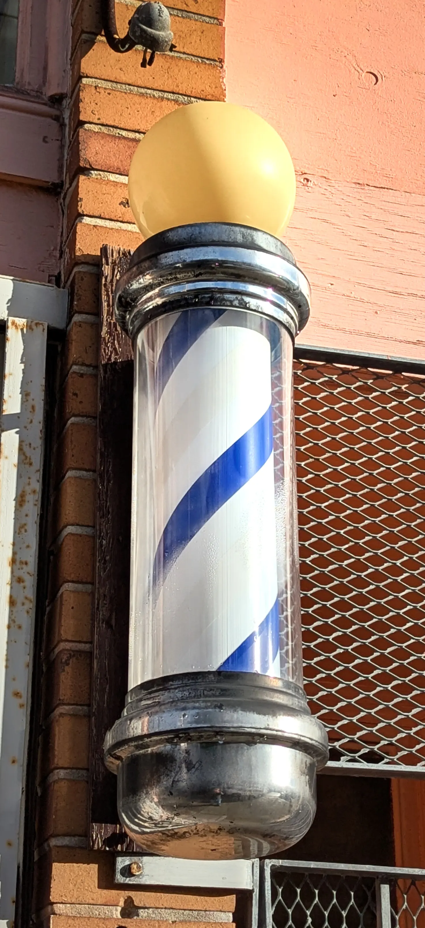 A classic red, white and blue barber pole